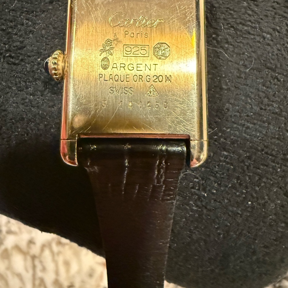 Cartier Tank Style With Black Dial, Solid Sterling Silver Plated in 18k Gold - Picture 14 of 16